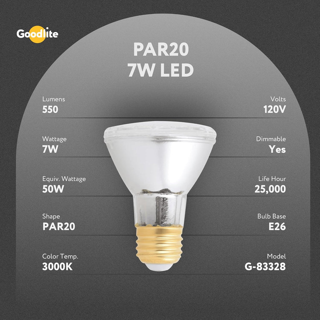 COB LED Dimmable 3000K 40-Degree Angle 7W 550 lm PAR20 Spot Light Bulb, Warm White