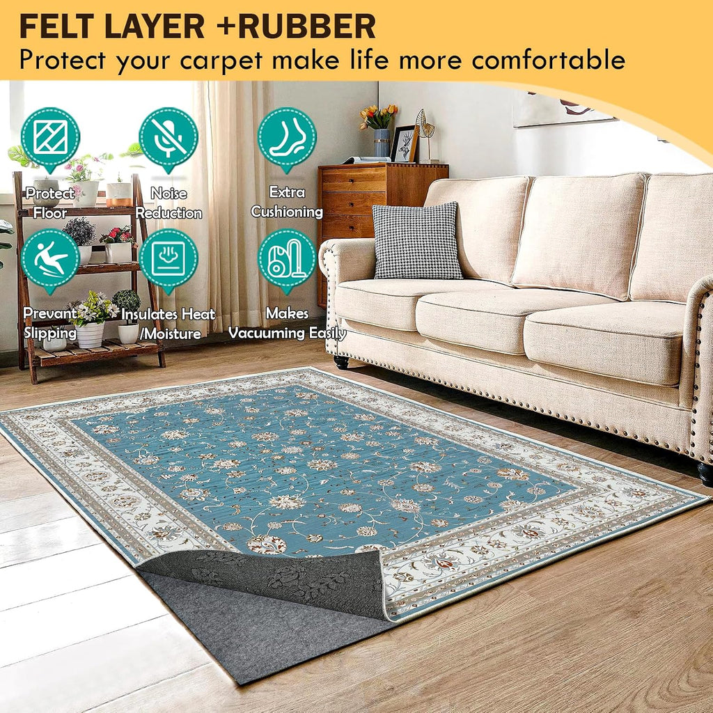 Waterproof Rug Pad 9x12 Ft, Under Area Carpet Padding, Non Slip Felt Rug Pads for Hardwood Floors, Protective - Set of 108