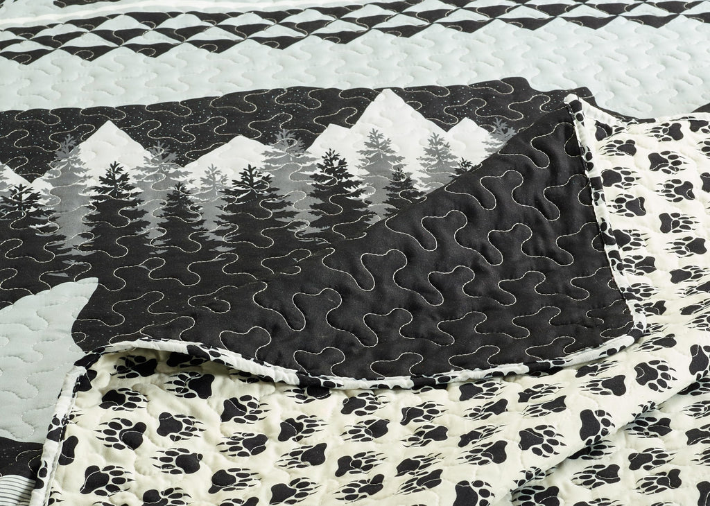 Moon Bear 3-Piece Quilt Set - 90"x90" Reversible Silhouette Cabin Bedding with 2 Standard Pillow Shams