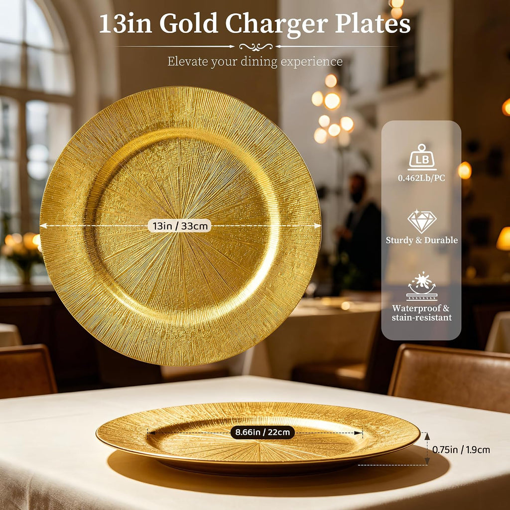13'' Chargers for Dinner Plates, Gold Charger Plates Bulk - Set of 15