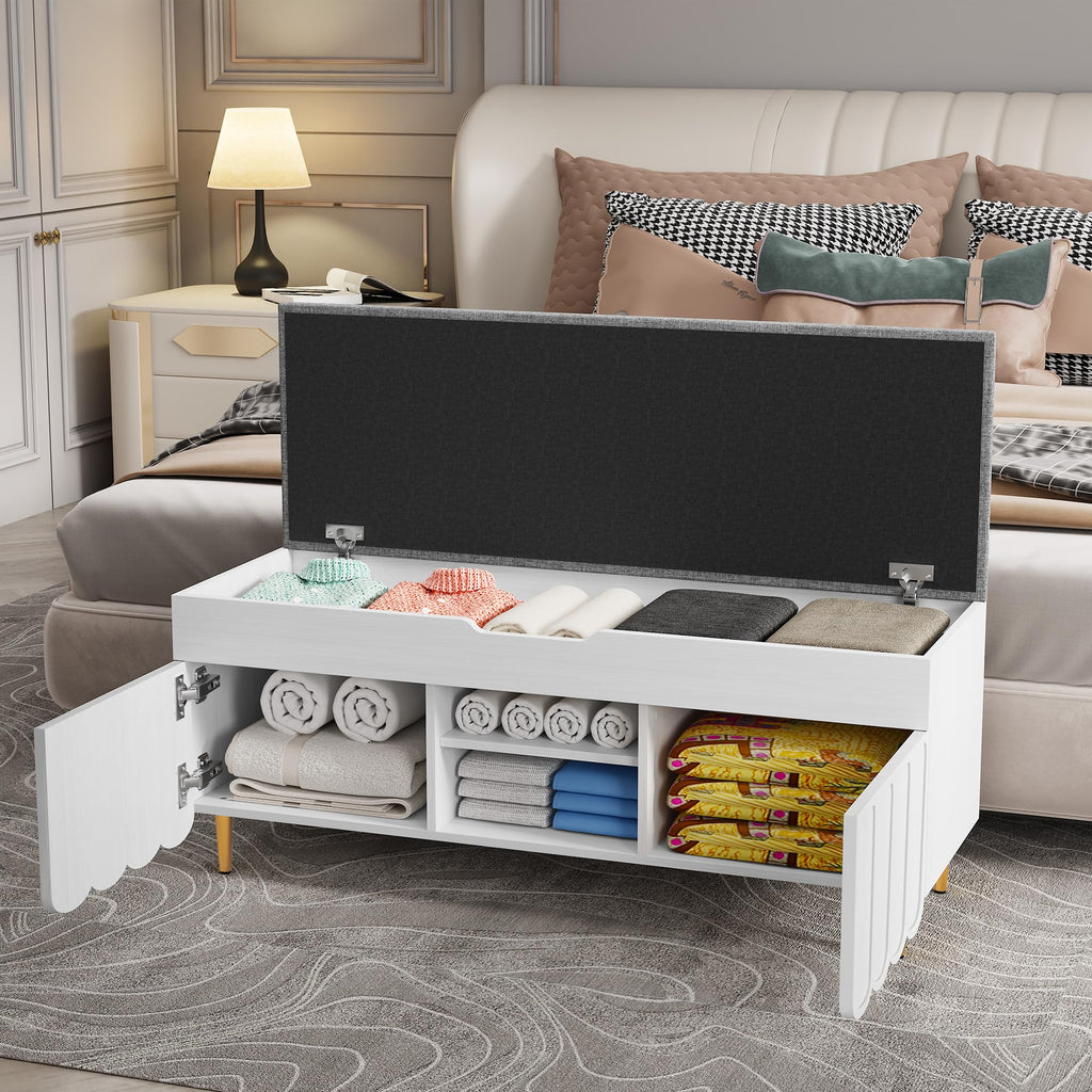 40" Upholstered Flip Top Entryway Shoe Bench, White