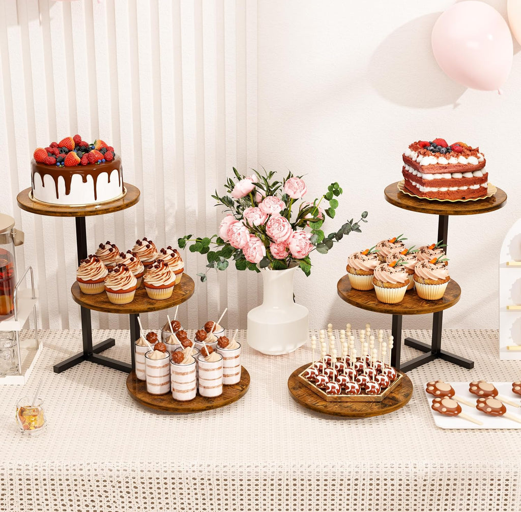 3 Tier Cupcake Tower Stand for 24 Cupcakes, Wooden Tiered Tray Stands, Display Cup Cake Dessert Tower for Party