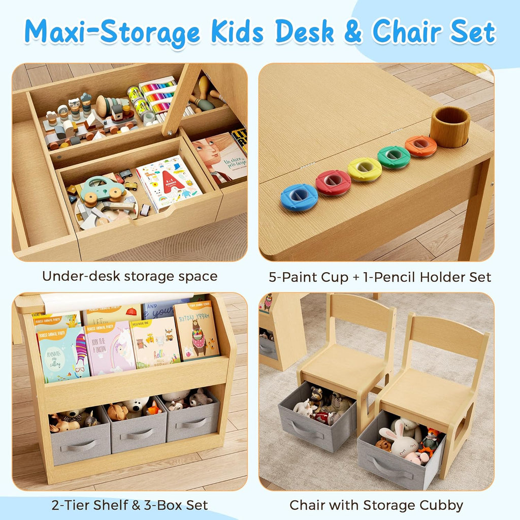 In-1 Kids Art Table and Chairs, Toddler Table and Chair Set, Craft Play Desk for Kids, Convertible Art Easel