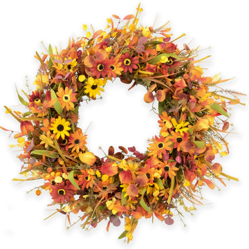 28 Inch Large Fall Wreaths for Front Door Artificial Fall Wreath Floral Autumn Wreath with Colorful Daisies Fall