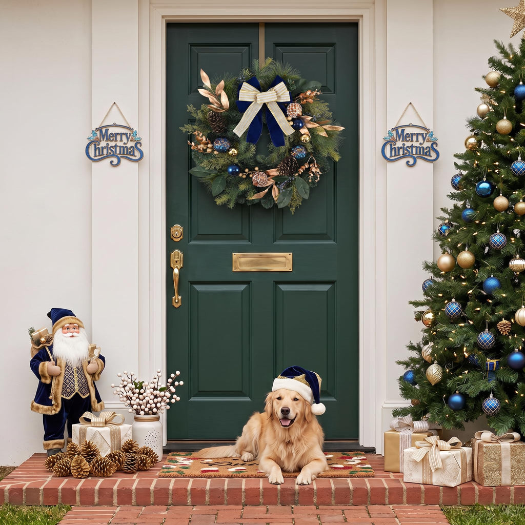 20" Prelit Christmas Door Wreath with Light (Blue)