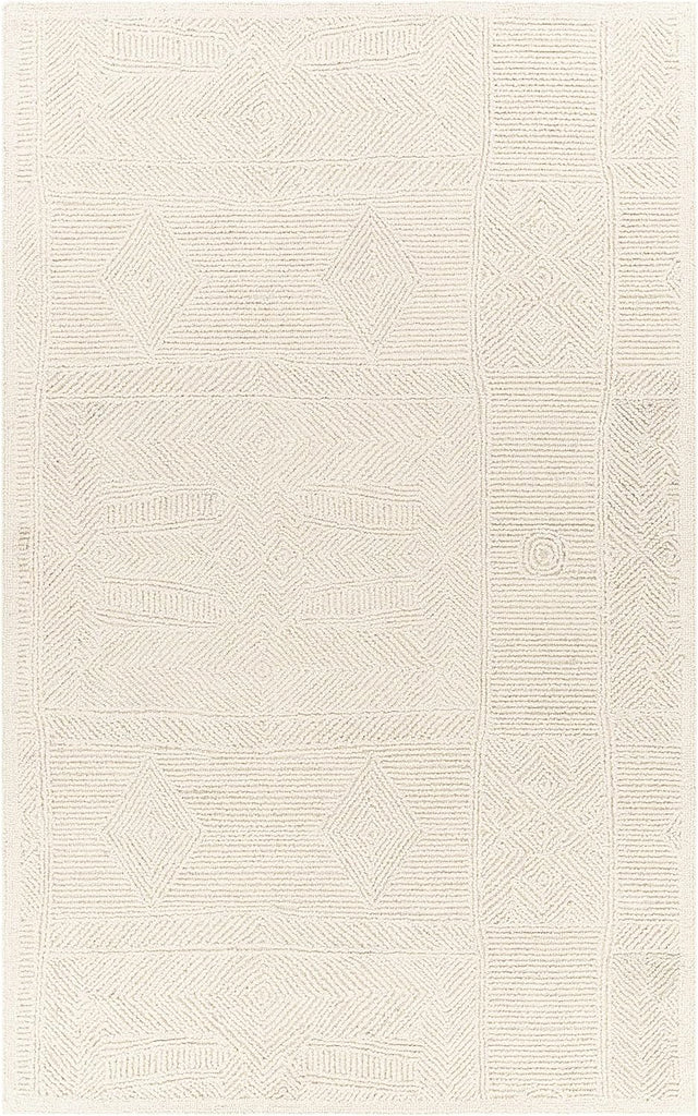 Cork Wool Area Rug - Geometric Border Diamond Abstract Trellis - Bohemian Transitional Modern Contemporary Minimalist