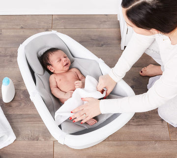 Baby Basics in-1 Grow with Me Baby Bathtub with Foam Padded Air Mesh Sling, Adjustable Infant Bath Tub for Newborn