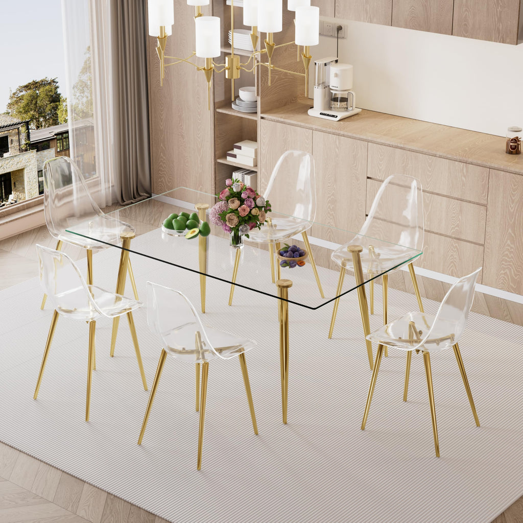 Glass Dining Table for 4 with 63 inch Clear Rectangular Glass Top, 0.31" Modern Tempered Glass Kitchen Table