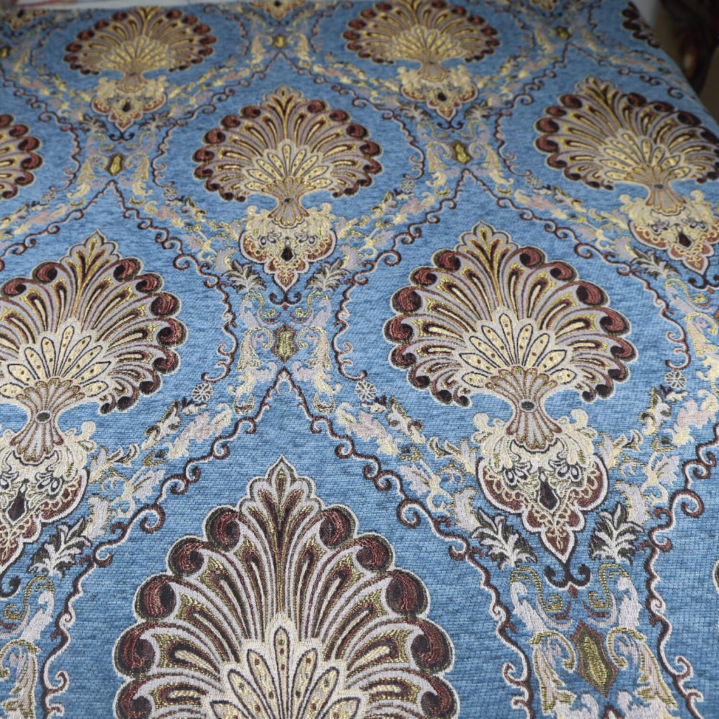 Thick Chenille Damask Fabric, for Chair Couch Pillow Tablecloth Material DIY Repair (Blue Peacock, 1 Yard)