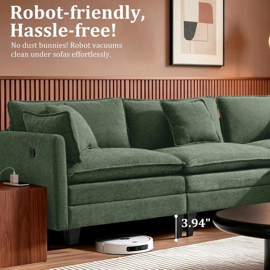 112" Oversized Modular Sectional Sofa with USB Charging Port, Water-Repellent Stain-Resistant Fabric, Deep Seat