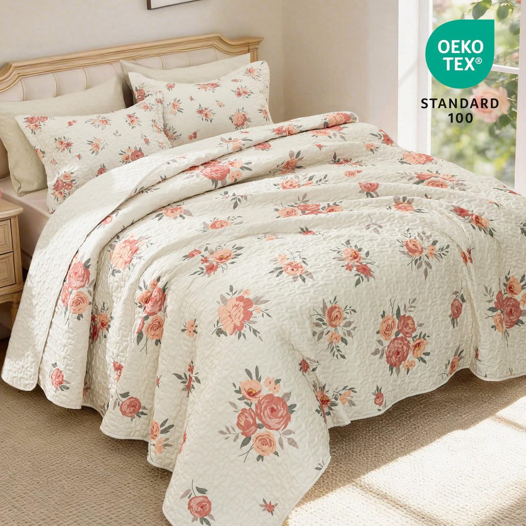 Quilts for Bedding Set Floral Bedspreads- Reversible Floral Comforter, Spring Lightweight Bedspread Quilted
