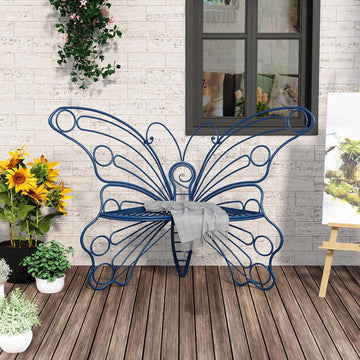 50 Inches Outdoor Bench, Garden Bench with Sturdy Iron Metal Frame, Pretty Butterfly Bench Front Porch Bench for