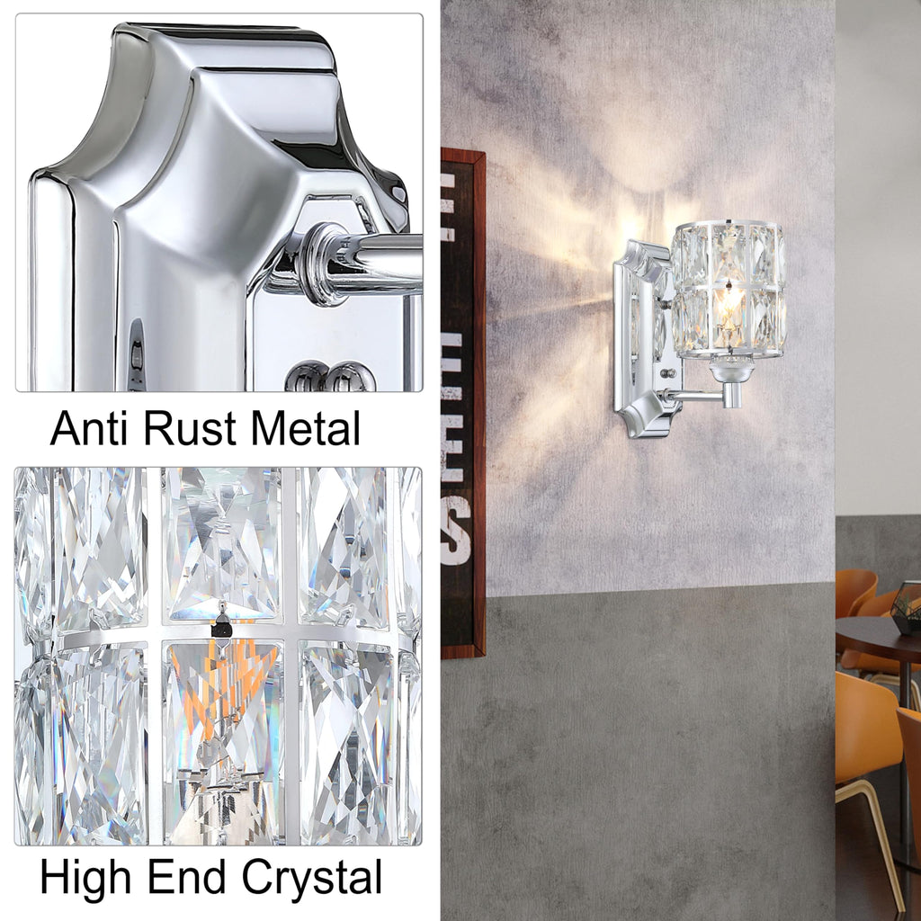 Crystal Wall Sconce Chrome Dry&Wet Dual Use 1 Light 2 Pack UL Certified