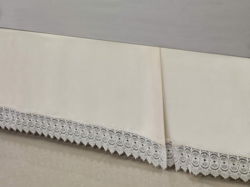 Silky-Soft Luxury Lace Fringe Dust Ruffle/Bed Skirt Microfiber Platform Wrinkle and Fade Resistant with 15inch Drop