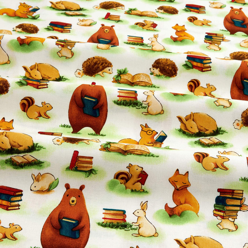 Paintbrush Studios Forest Fables Animals & Books White, Quilting Fabric by the Yard