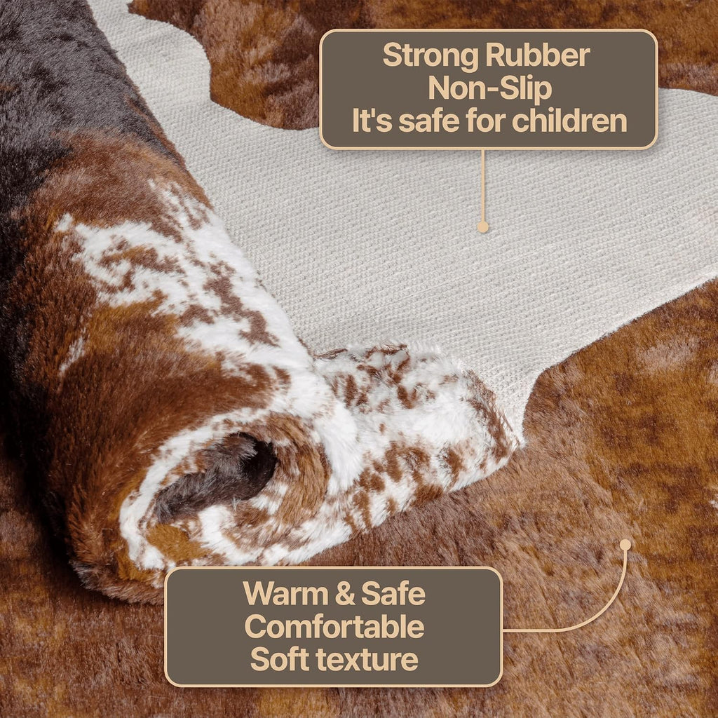 Faux Cowhide Rug Large (4.3ft x 5.6ft) - Non-Slip Backing, Cow Print Decor - Fireplace Hearth Rug, Wall Art
