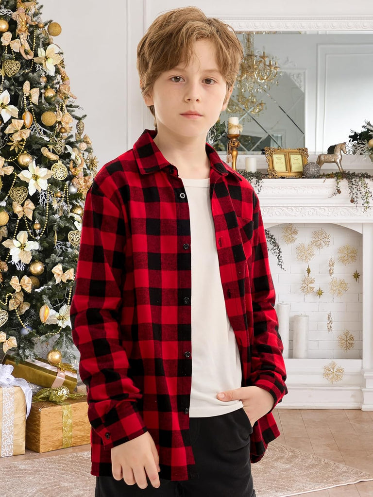 Boys Flannel Shirt Kids Long Sleeve Shirts Button Down