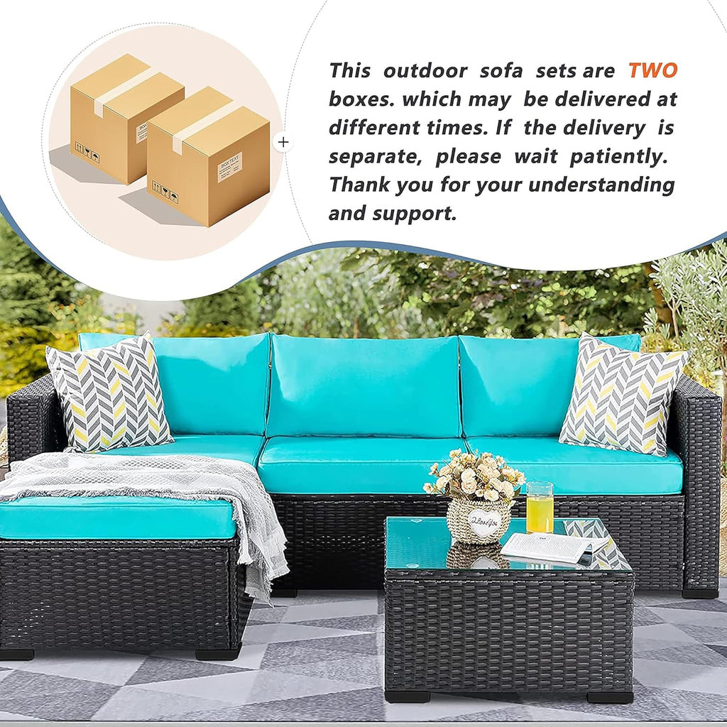 3 Pcs Patio Furniture Set,Outdoor Sectional Black Wicker Patio Conversation Set,All-Weather Rattan Patio Couch with