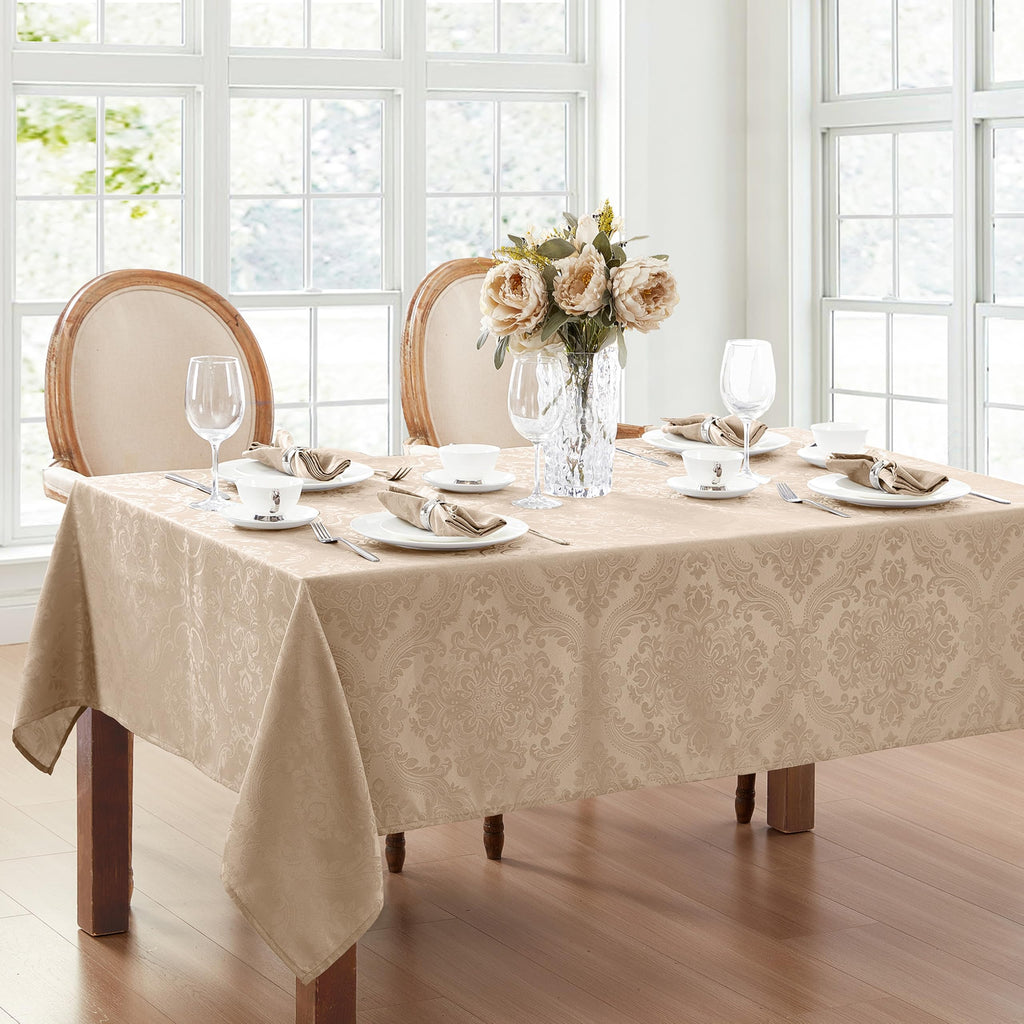 Caiden Elegance Damask Tablecloth, Taupe - 60" W x 120" L
