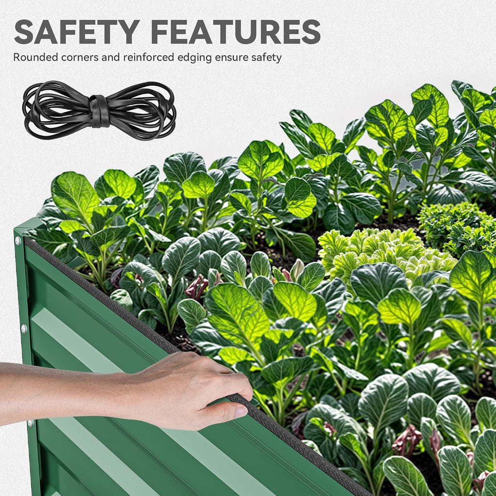 96x48x24 in Galvanized Raised Garden Bed Kit, Large Metal Planter Box with Gloves, Safety Rubber & Support Rod