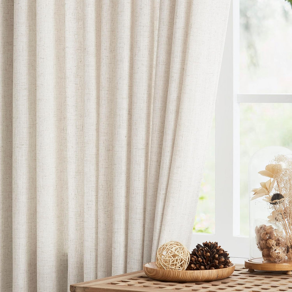 Natural Pinch Pleated Semi Sheer Curtains Textured Linen Blended Light Filtering Window Curtains 84 inch for Living