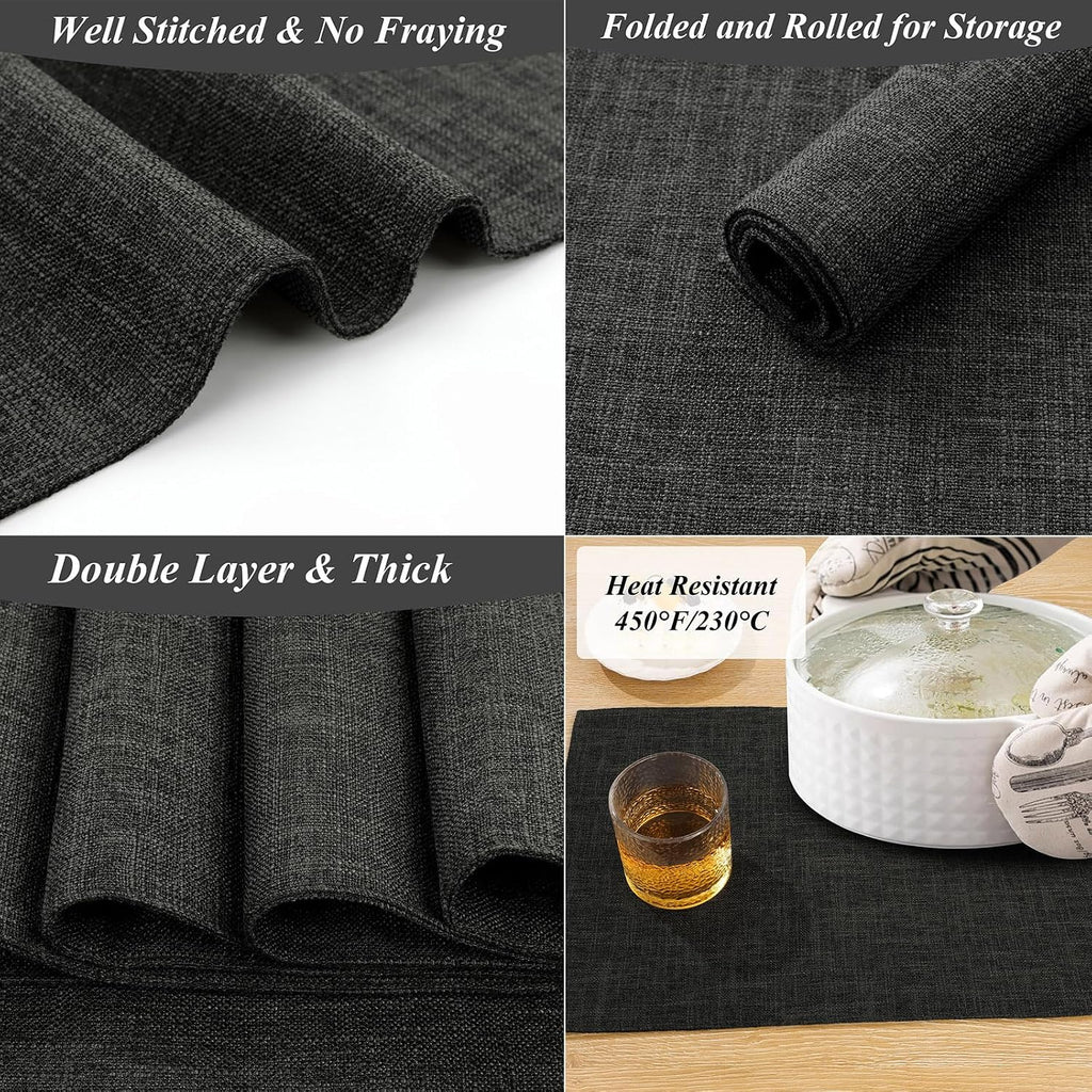 Washable Woven Fabric Placemats Heat Resistant Place Mats Non Slip Thick Cloth Placemats Reversible Table - Set of 6