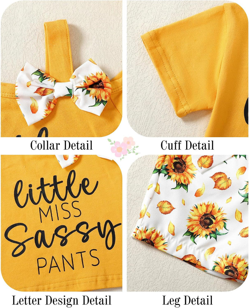 Toddler Baby Girl Summer Clothes Set Cute Asymmetrical Bow Sleeve Top & Pocket Shorts 2 Piece Outfit Casual Clothes