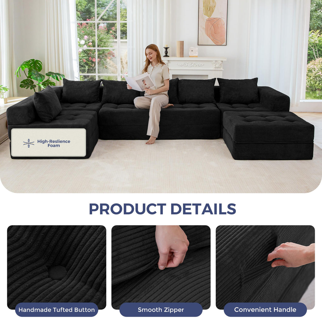 7-Seater U-Shaped Modular Sectional Sofa Couch with Ottoman