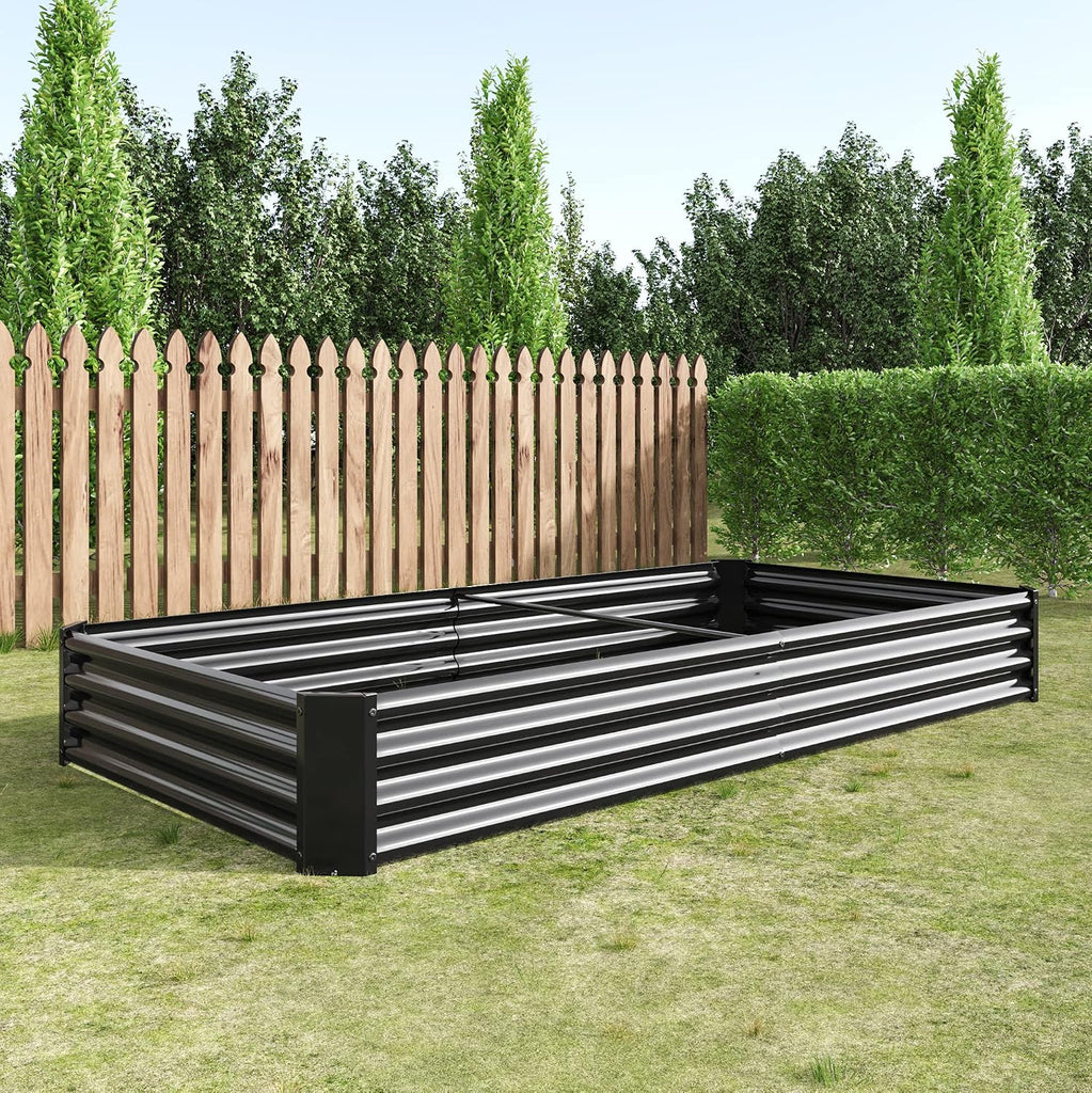 Galvanized Raised Garden Bed, Garden Box Outdoor, 8X4X1 FT, Black | Planter Raised Garden Boxes Outdoor for