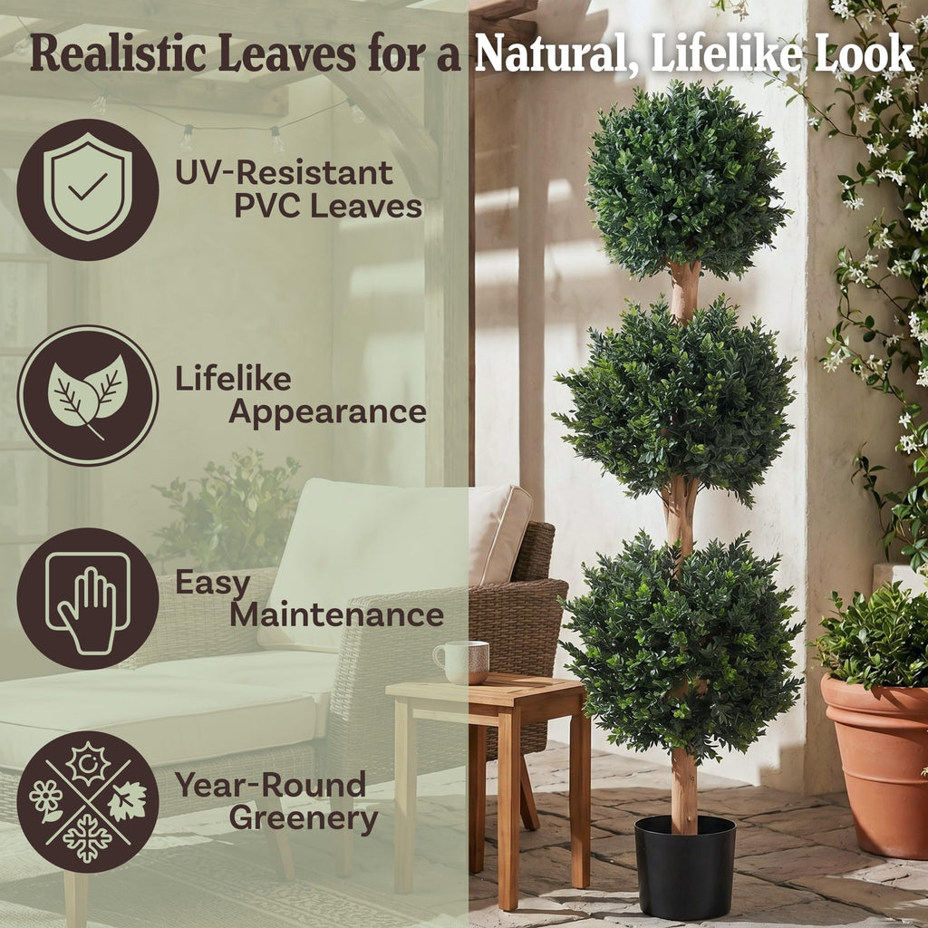 Set of 2 Artificial Trees - 5FT Hedyotis Topiary Fake Plants in Weighted Pots - Faux Plants for Indoor Display or