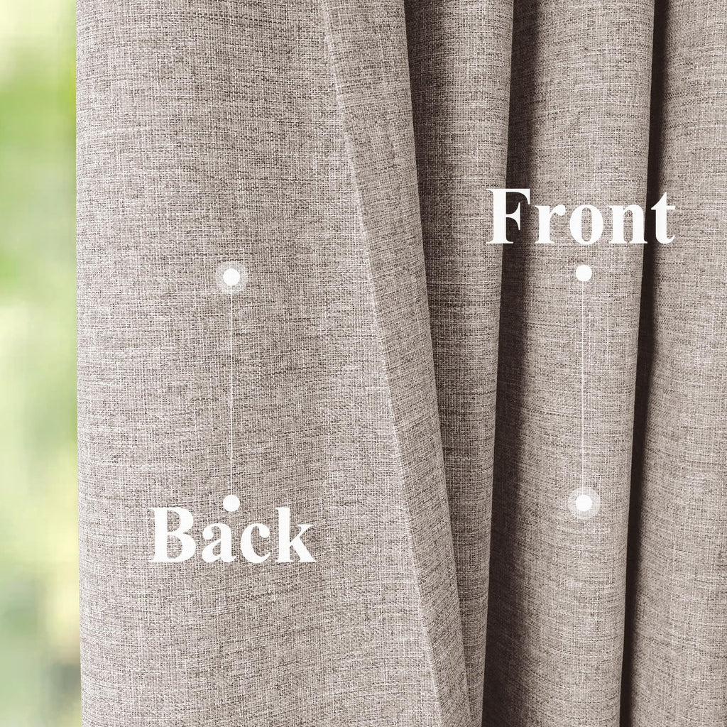 Extra Wide Linen Window Drapes for Sliding Glass Doors 100% Blackout Linen Textured Curtains Grommet Top Drapery