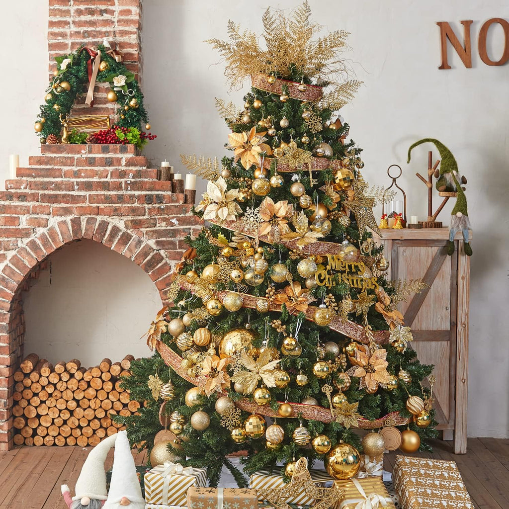 Gold Christmas Ornaments for Tree Decorations, Small Shatterproof Christmas Ball Ornaments Set, Perfect Plastic - Set of 24