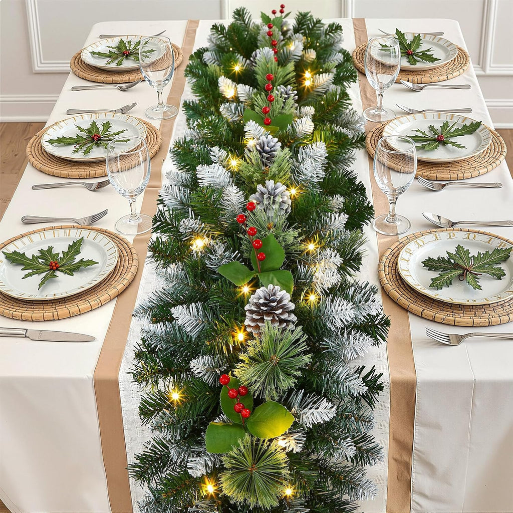 2Pcs 9FT Prelit Artificial Christmas Garland with Color Changing Lights and Timer by Batteries Operated for Mantle