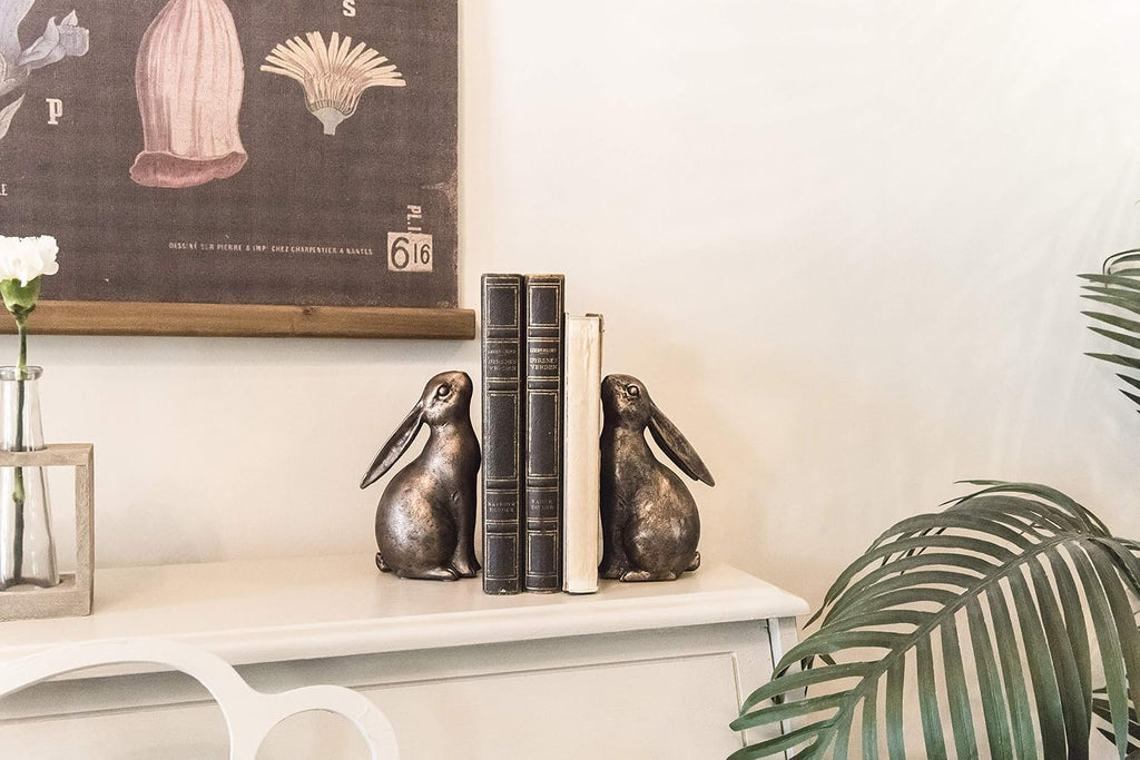 Decorative Resin Rabbit Bookends, Bronze