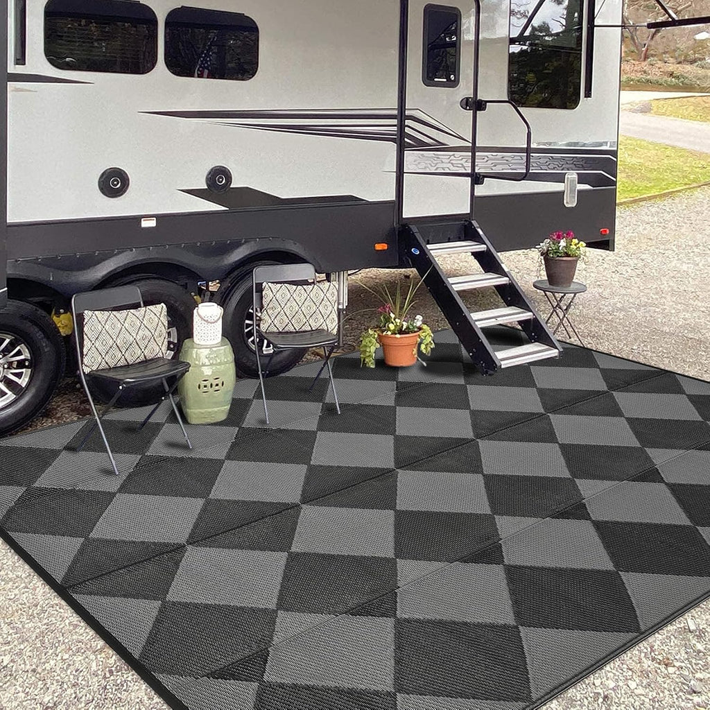 Outdoor Rug, Reversible Waterproof Plastic Patio Mat, UV Resistant Large Floor Mat with Carry Bag, Portable RV Mat