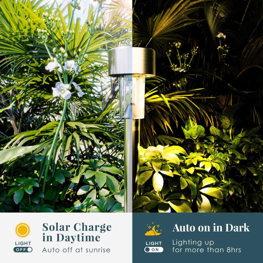 24 Pack Solar Lights Outdoor, Stainless Steel Solar Pathway Lights