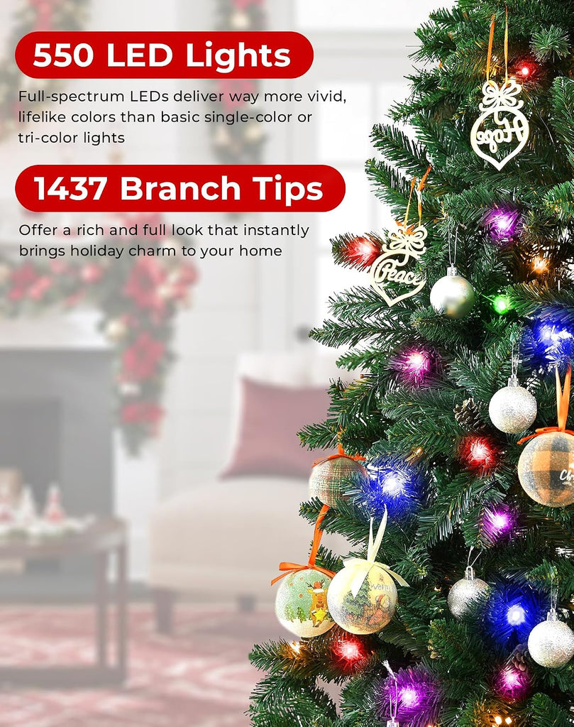 Smart Pencil Christmas Tree, 550 LED Color Changing with App Control, 1437 Branch Tips, Slim Artificial Tree