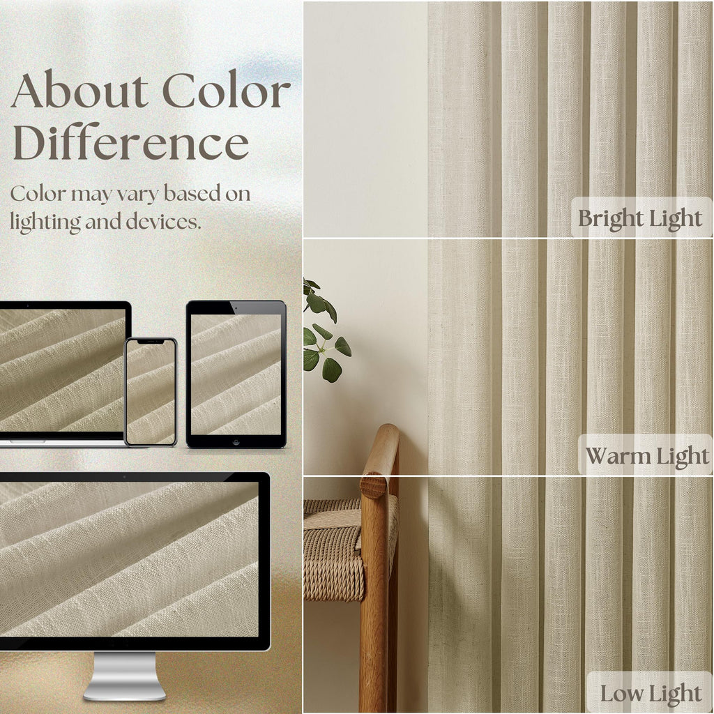 108 Inch Neutral Linen Curtains 2 Panels Set Pinch Pleated