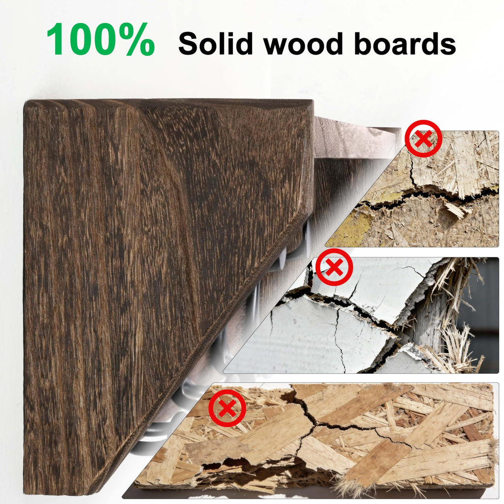 Wall Shelf with Hooks, 35-Inch Weathered Brown Wall Mounted Coat Rack with Shelf Organizer - Lightweight & Sturdy