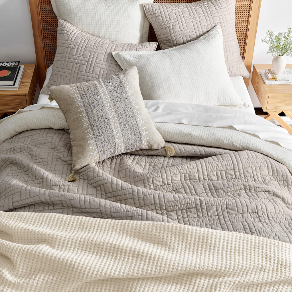 Melange Stitch Quilt Set - Quilt and One Standard Sham - Solid Stitched - Natural - Quilt (68x86in.) and Sham