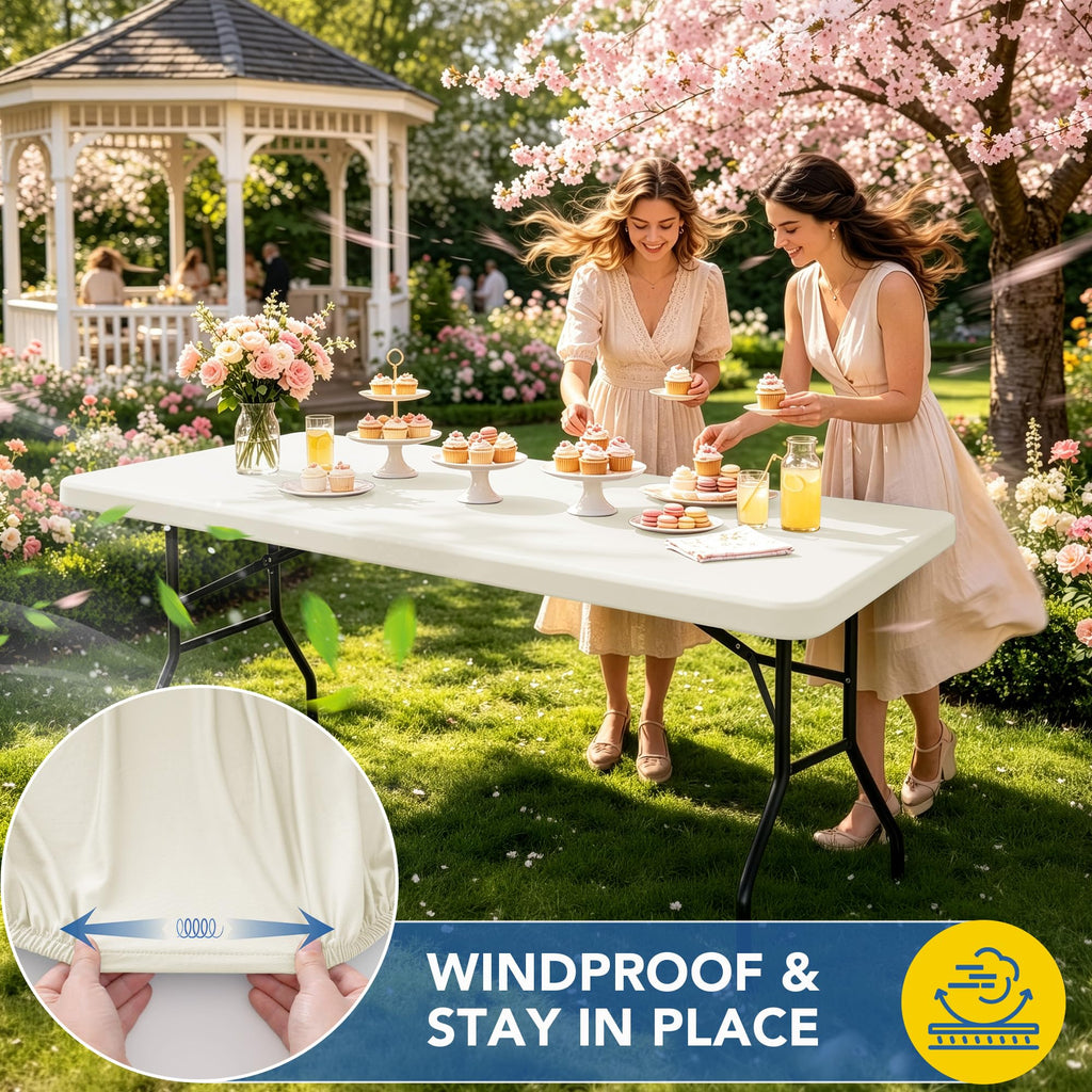 Fitted Tablecloth for 8 Foot Rectangle Tables-Cream Picnic Table Cover