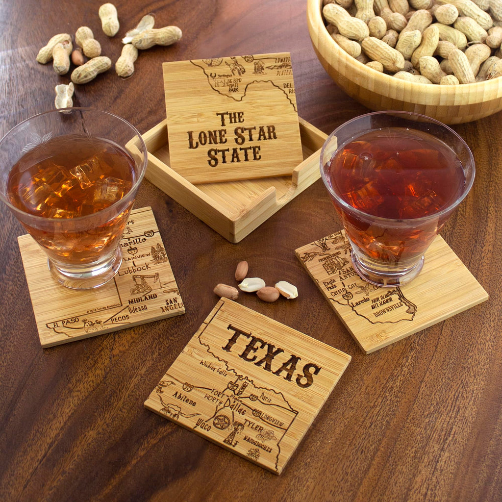 Texas State Puzzle 4 Piece Bamboo Coaster Set with Case