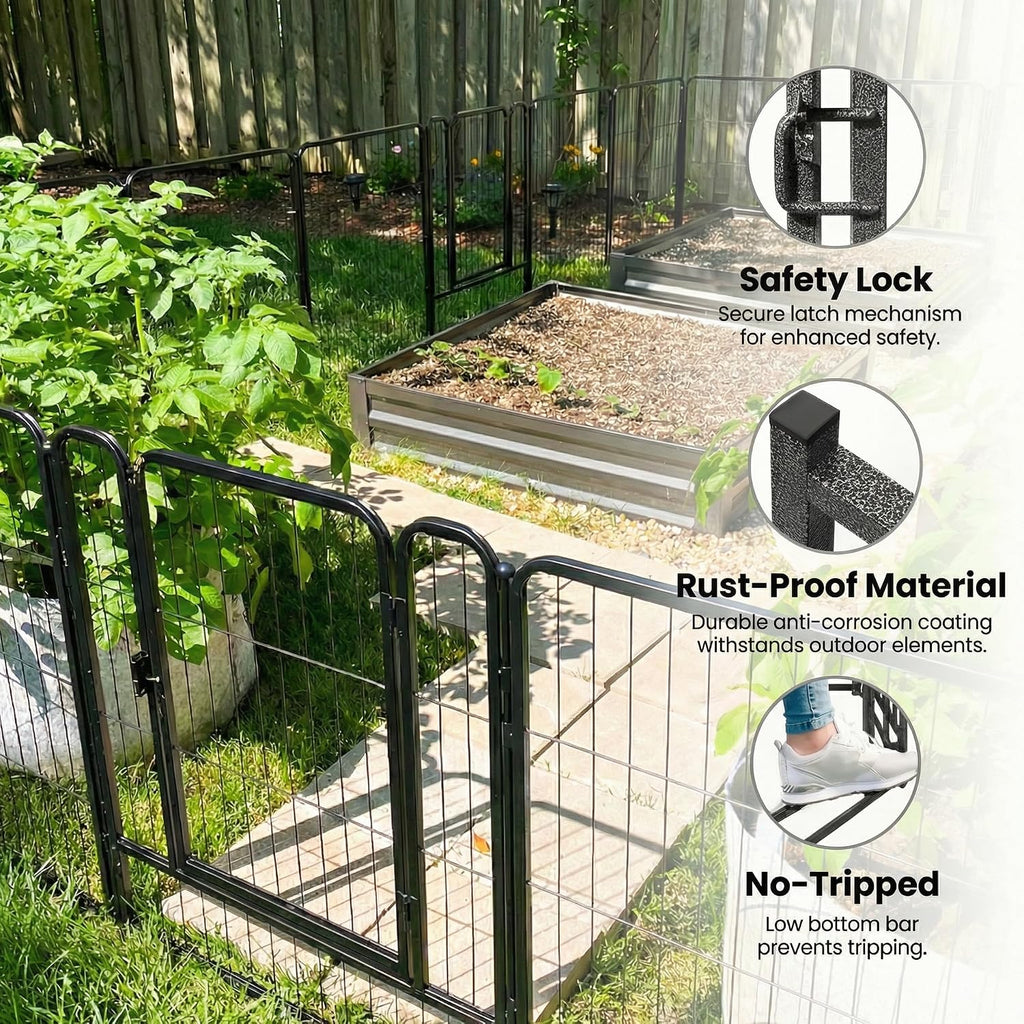 12 Panels No Dig Outdoor Garden Fence with Gate for Yard, 47 in X 27 ft | Rustproof Metal Coating-Strengthened Dog
