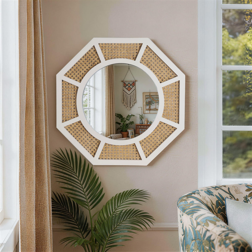 24" Large Rattan Wall Mirror Decoraive Boho Wall Decor Mirror