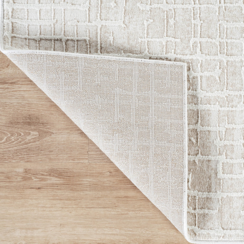 Vera Area Rug, Beige Ivory Geometric Grid Modern