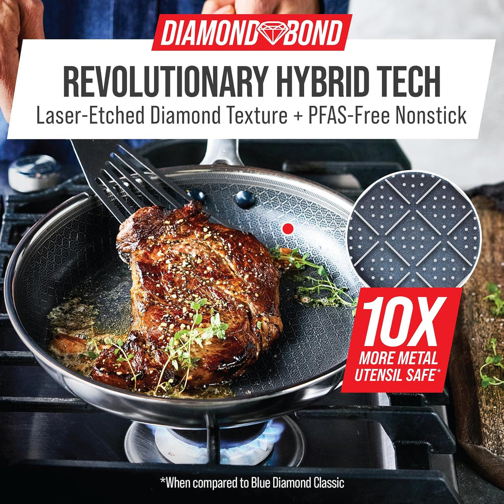 Hybrid 12 Piece Stainless Steel Nonstick Cookware Set | PFAS-Free Ceramic Nonstick Pots & Pans, Diamond Bond