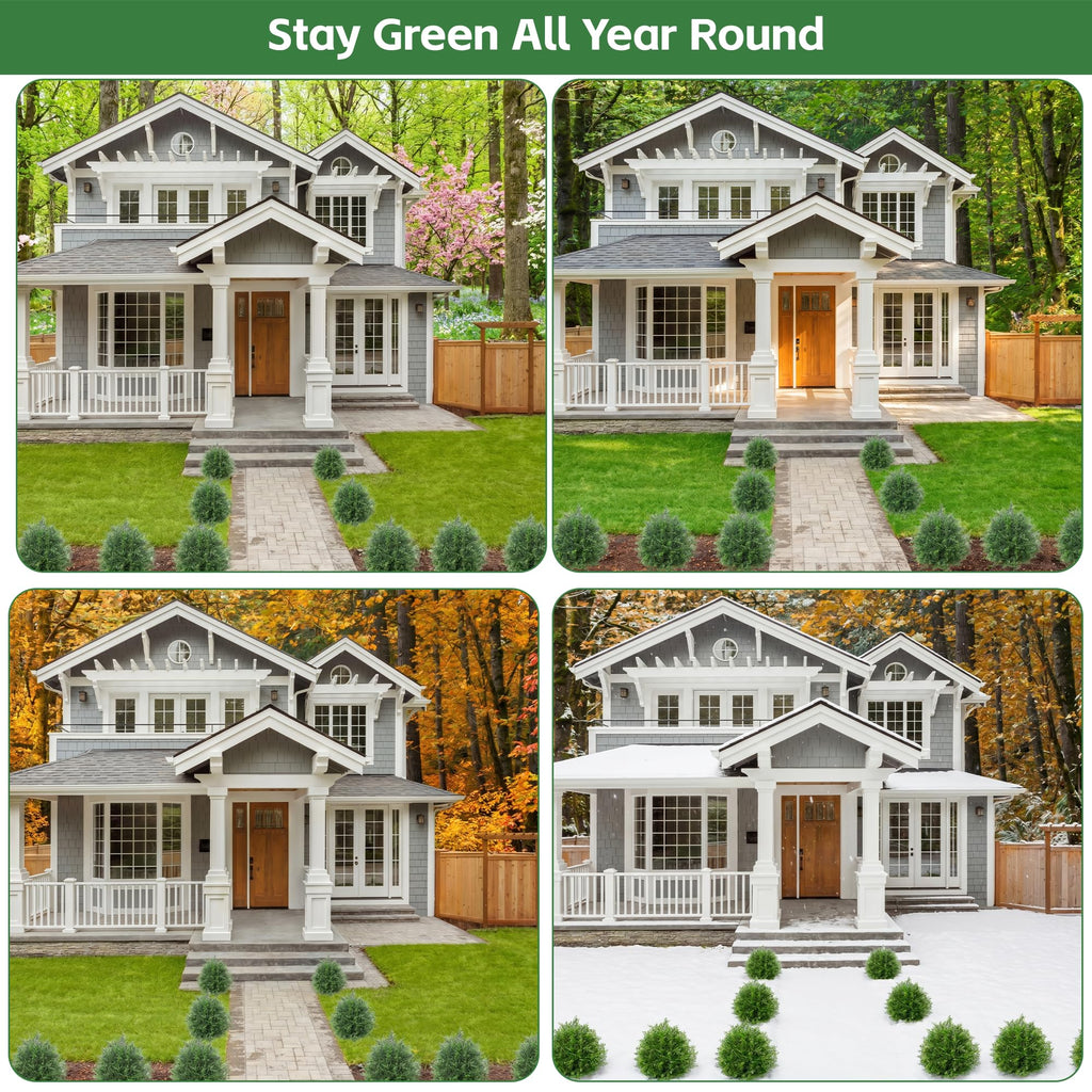 20" Artificial Cedar shrubs for Front Porch, Faux Cedar Ball Trees for Outdoors with Ground Spike, UV Resistant Faux