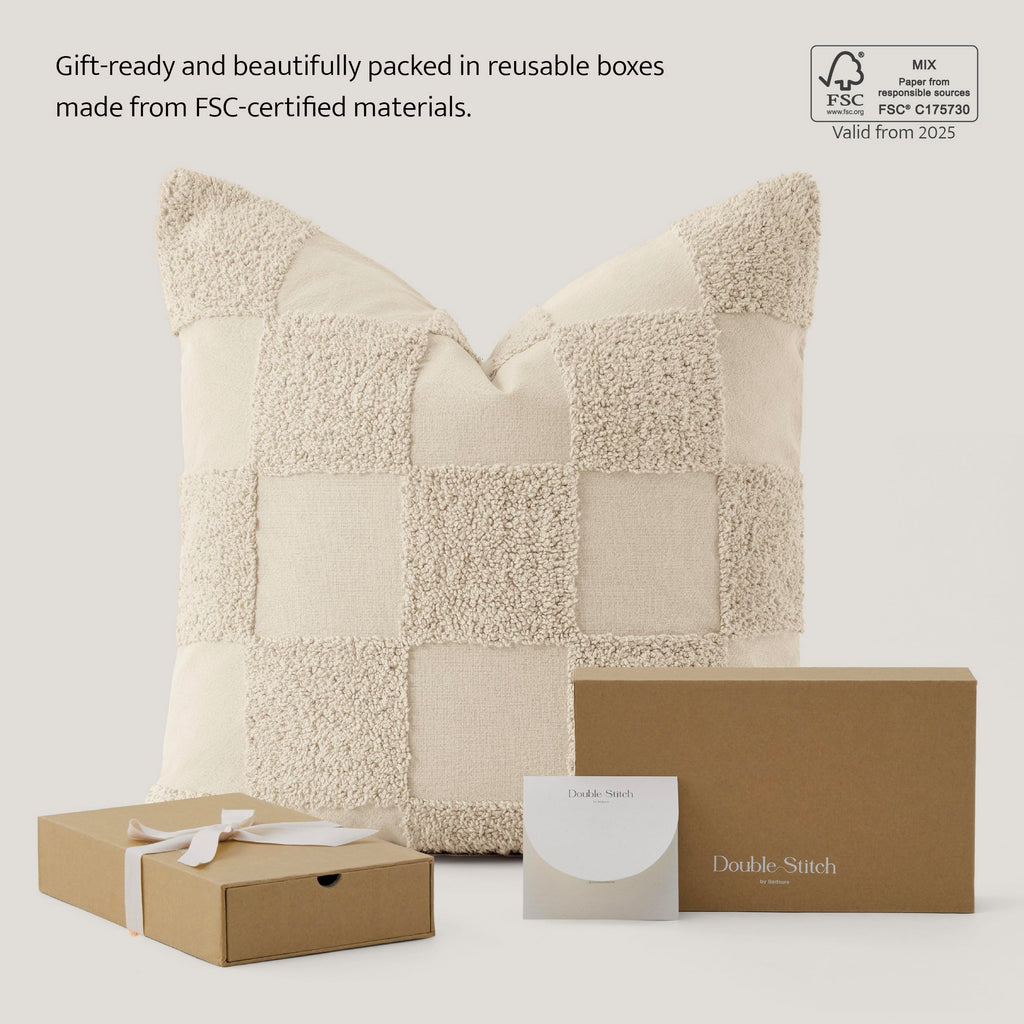 Stitch 100% Cotton Tufted Boho Checkered Throw Pillow Covers, Beige