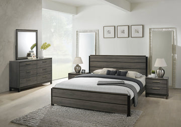 Ioana 187 Antique Grey Finish Wood Bed Room Set, King Size Bed, Dresser, Mirror, 2 Night Stands
