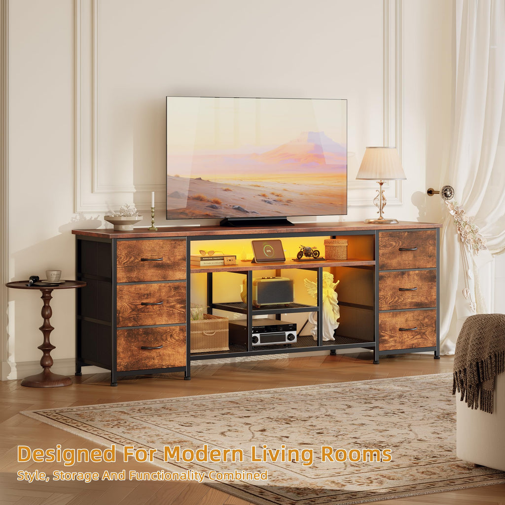 63 Inch LED TV Stand, Entertainment Center, Rustic Brown